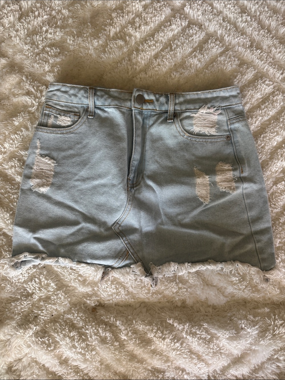 Forever 21 Light Blue Distressed Denim Mini Skirt